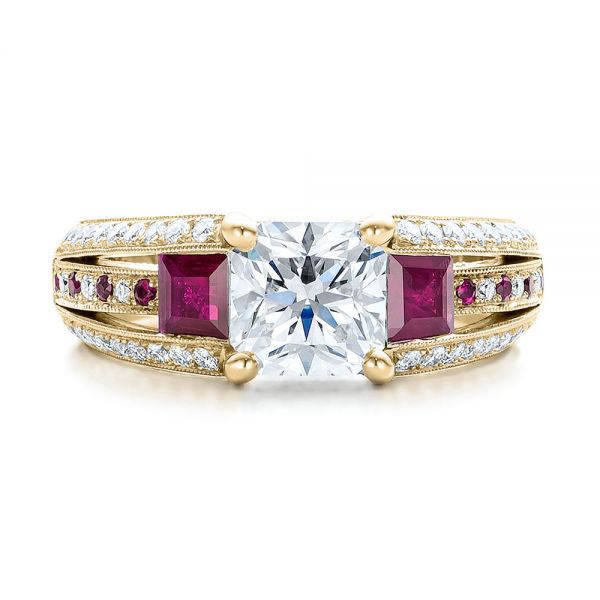 18k Yellow Gold 18k Yellow Gold Custom Ruby And Diamond Engagement Ring - Top View -  101458