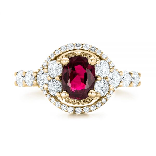 18k Yellow Gold 18k Yellow Gold Custom Ruby And Diamond Engagement Ring - Top View -  102900