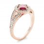 14k Rose Gold 14k Rose Gold Custom Ruby And Diamond Halo Engagement Ring - Three-Quarter View -  103403 - Thumbnail