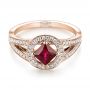 14k Rose Gold 14k Rose Gold Custom Ruby And Diamond Halo Engagement Ring - Flat View -  103403 - Thumbnail