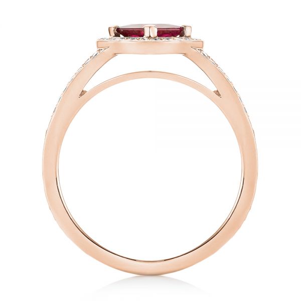 14k Rose Gold 14k Rose Gold Custom Ruby And Diamond Halo Engagement Ring - Front View -  103403
