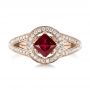 14k Rose Gold 14k Rose Gold Custom Ruby And Diamond Halo Engagement Ring - Top View -  103403 - Thumbnail