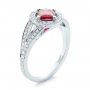 14k White Gold Custom Ruby And Diamond Halo Engagement Ring - Three-Quarter View -  103403 - Thumbnail