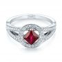 18k White Gold 18k White Gold Custom Ruby And Diamond Halo Engagement Ring - Flat View -  103403 - Thumbnail