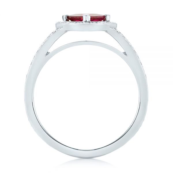 18k White Gold 18k White Gold Custom Ruby And Diamond Halo Engagement Ring - Front View -  103403