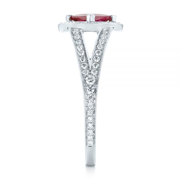 14k White Gold Custom Ruby And Diamond Halo Engagement Ring - Side View - 103403