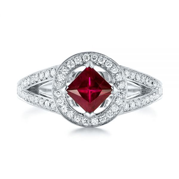  Platinum Platinum Custom Ruby And Diamond Halo Engagement Ring - Top View -  103403