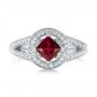 14k White Gold Custom Ruby And Diamond Halo Engagement Ring - Top View -  103403 - Thumbnail