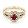 18k Yellow Gold 18k Yellow Gold Custom Ruby And Diamond Halo Engagement Ring - Flat View -  103403 - Thumbnail