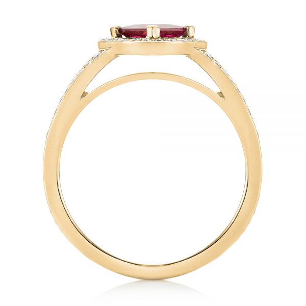 18k Yellow Gold 18k Yellow Gold Custom Ruby And Diamond Halo Engagement Ring - Front View - 103403