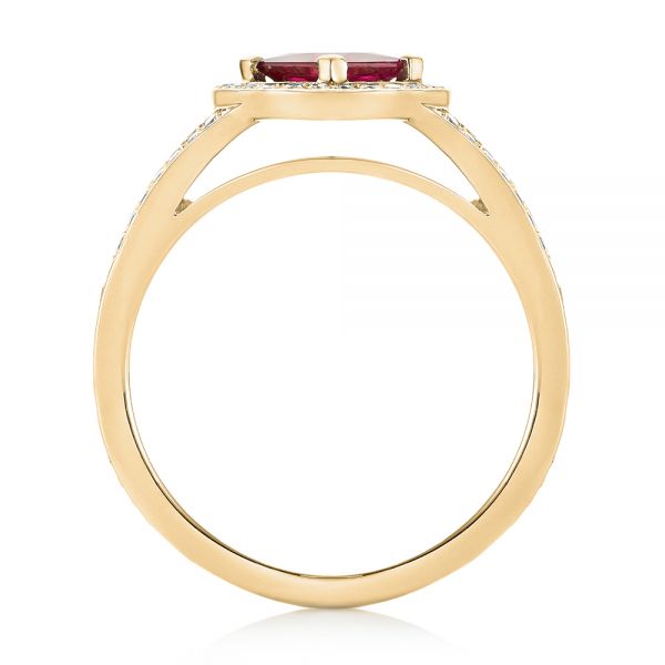 14k Yellow Gold 14k Yellow Gold Custom Ruby And Diamond Halo Engagement Ring - Front View -  103403