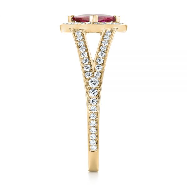 18k Yellow Gold 18k Yellow Gold Custom Ruby And Diamond Halo Engagement Ring - Side View - 103403