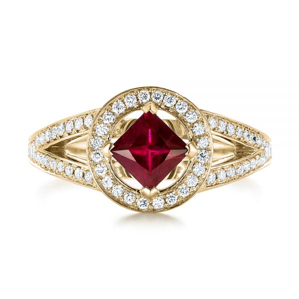 18k Yellow Gold 18k Yellow Gold Custom Ruby And Diamond Halo Engagement Ring - Top View - 103403