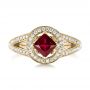 14k Yellow Gold 14k Yellow Gold Custom Ruby And Diamond Halo Engagement Ring - Top View -  103403 - Thumbnail