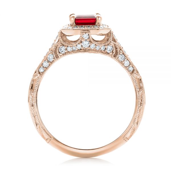 18k Rose Gold 18k Rose Gold Custom Ruby And Diamond Halo Vintage Engagement Ring - Front View -  102729