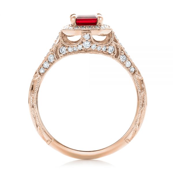 14k Rose Gold 14k Rose Gold Custom Ruby And Diamond Halo Vintage Engagement Ring - Front View - 102729