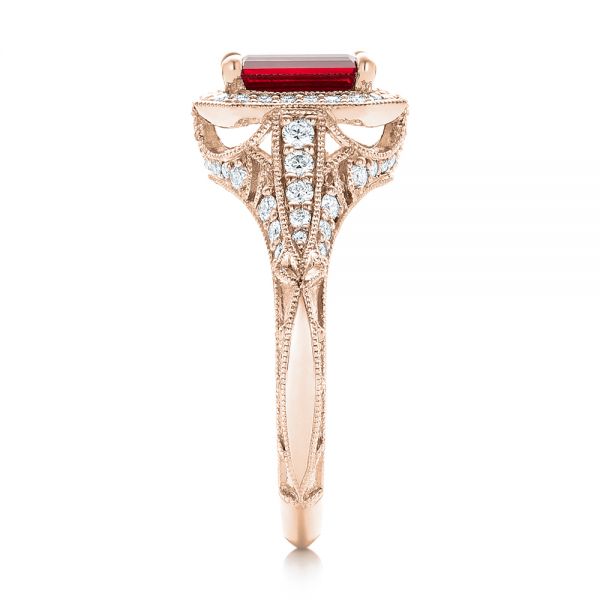 14k Rose Gold 14k Rose Gold Custom Ruby And Diamond Halo Vintage Engagement Ring - Side View - 102729