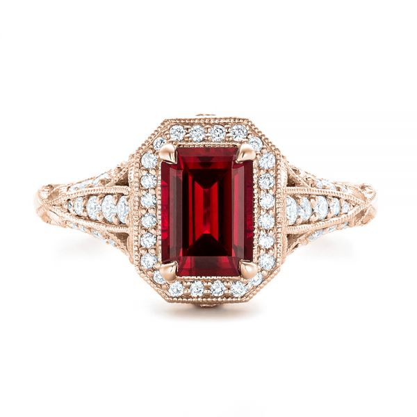 14k Rose Gold Custom Ruby And Diamond Halo Vintage Engagement Ring ...