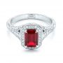 14k White Gold 14k White Gold Custom Ruby And Diamond Halo Vintage Engagement Ring - Flat View -  102729 - Thumbnail