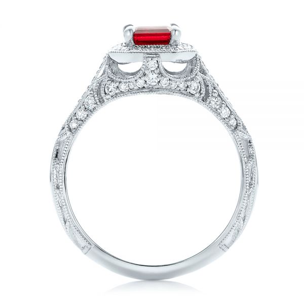 18k White Gold 18k White Gold Custom Ruby And Diamond Halo Vintage Engagement Ring - Front View -  102729