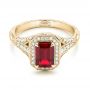 14k Yellow Gold 14k Yellow Gold Custom Ruby And Diamond Halo Vintage Engagement Ring - Flat View -  102729 - Thumbnail