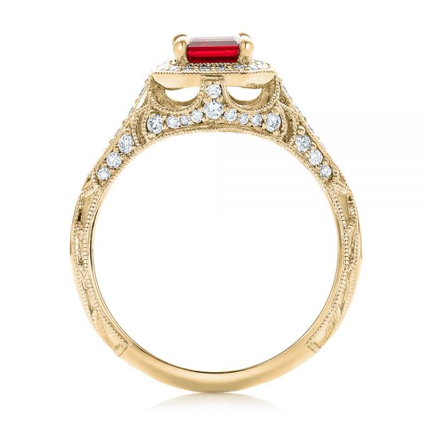 18k Yellow Gold 18k Yellow Gold Custom Ruby And Diamond Halo Vintage Engagement Ring - Front View -  102729