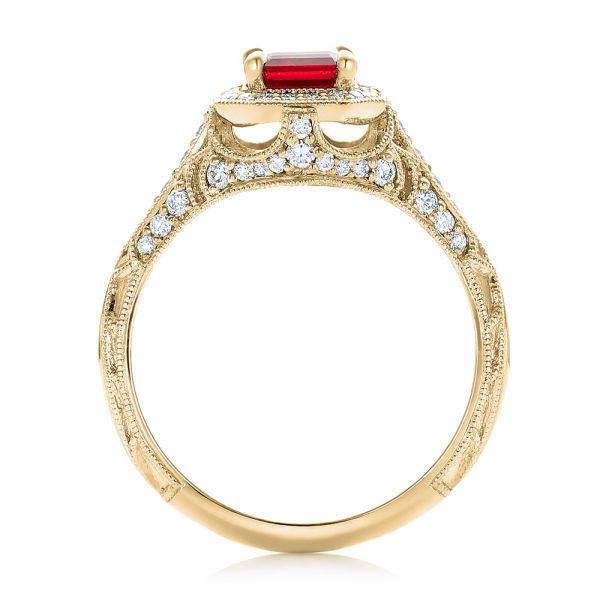 14k Yellow Gold 14k Yellow Gold Custom Ruby And Diamond Halo Vintage Engagement Ring - Front View - 102729