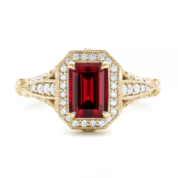 Round Diamond Antique Star Engagement Ring With Ruby In 18K Yellow Gold