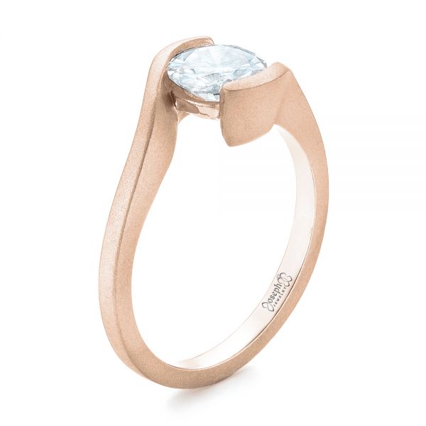 14k Rose Gold 14k Rose Gold Custom Sandblasted Diamond Solitaire Engagement Ring - Three-Quarter View -  103344