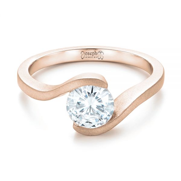 14k Rose Gold 14k Rose Gold Custom Sandblasted Diamond Solitaire Engagement Ring - Flat View - 103344