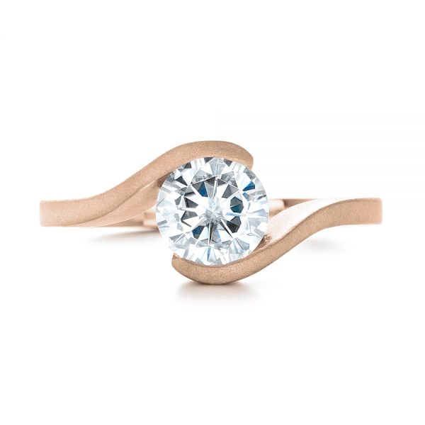 14k Rose Gold 14k Rose Gold Custom Sandblasted Diamond Solitaire Engagement Ring - Top View - 103344