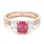 14k Rose Gold 14k Rose Gold Custom Sapphire Diamond And Mokume Engagement Ring - Flat View -  100771 - Thumbnail