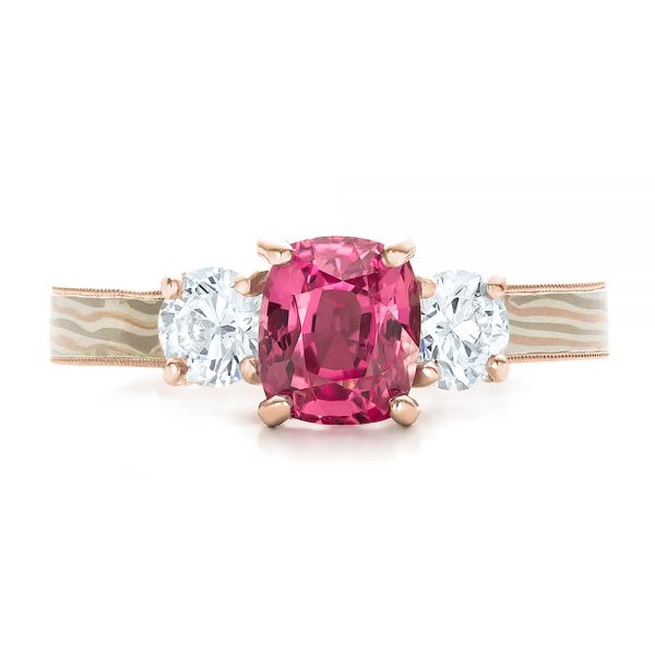 14k Rose Gold 14k Rose Gold Custom Sapphire Diamond And Mokume Engagement Ring - Top View -  100771