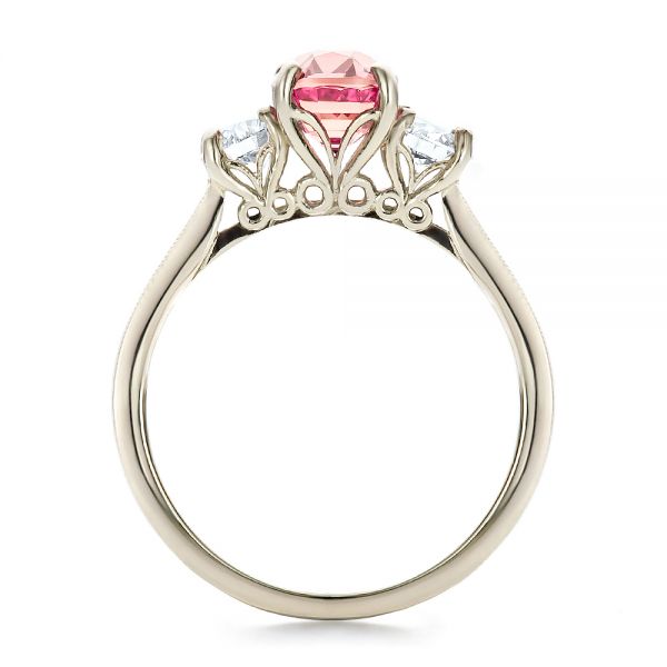 14k White Gold Custom Sapphire Diamond And Mokume Engagement Ring - Front View -  100771