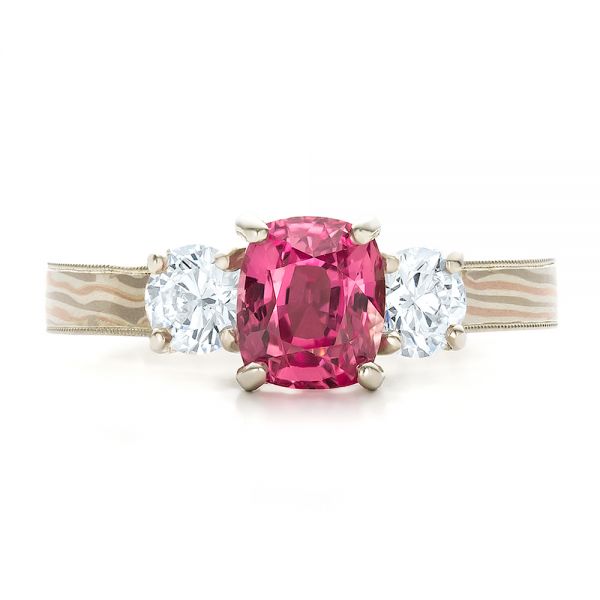 Custom Sapphire, Diamond and Mokume Engagement Ring - Image