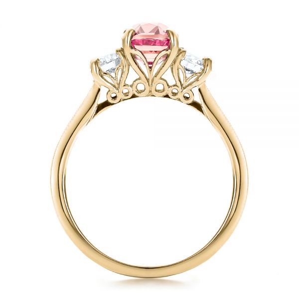14k Yellow Gold 14k Yellow Gold Custom Sapphire Diamond And Mokume Engagement Ring - Front View -  100771