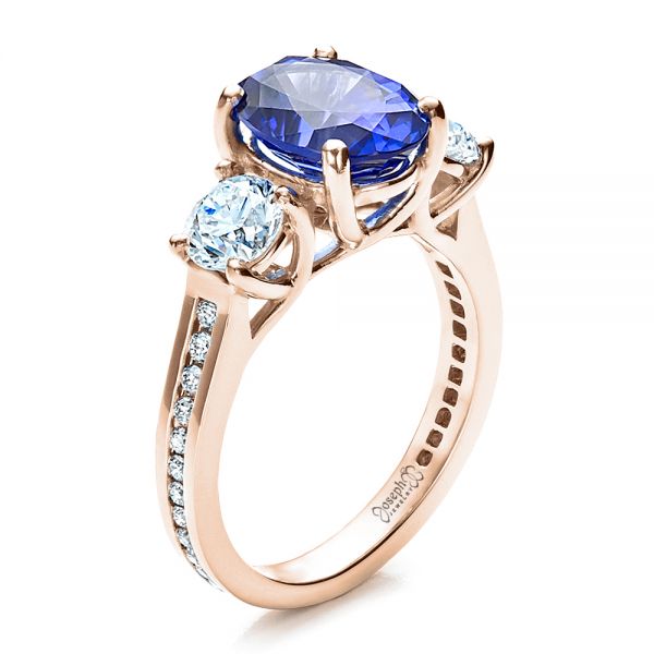 18k Rose Gold 18k Rose Gold Custom Sapphire And Diamond Engagement Ring - Three-Quarter View -  1471