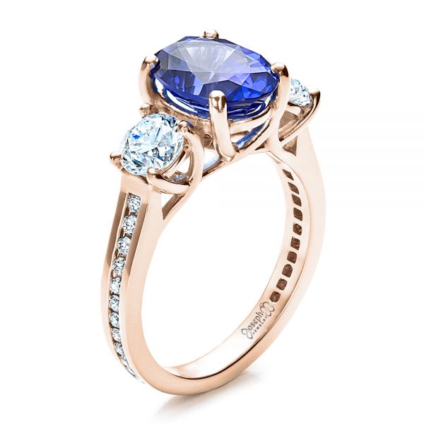 14k Rose Gold 14k Rose Gold Custom Sapphire And Diamond Engagement Ring - Three-Quarter View - 1471