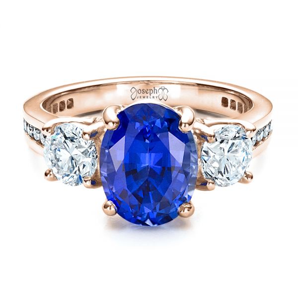 18k Rose Gold 18k Rose Gold Custom Sapphire And Diamond Engagement Ring - Flat View -  1471