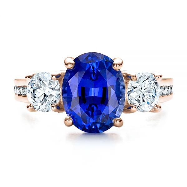 14k Rose Gold 14k Rose Gold Custom Sapphire And Diamond Engagement Ring - Top View - 1471
