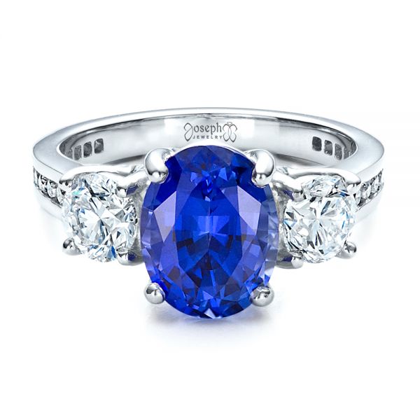 14k White Gold 14k White Gold Custom Sapphire And Diamond Engagement Ring - Flat View -  1471