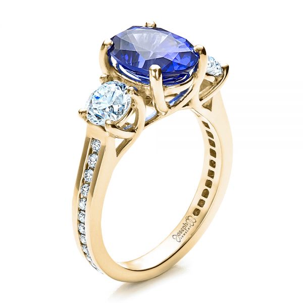 14k Yellow Gold 14k Yellow Gold Custom Sapphire And Diamond Engagement Ring - Three-Quarter View -  1471