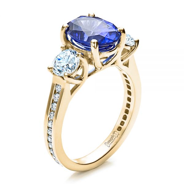 14k Yellow Gold 14k Yellow Gold Custom Sapphire And Diamond Engagement Ring - Three-Quarter View - 1471