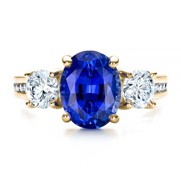18k Yellow Gold 18k Yellow Gold Custom Sapphire And Diamond Engagement Ring - Top View -  1471