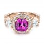 18k Rose Gold 18k Rose Gold Custom Sapphire And Diamond Halo Engagement Ring - Flat View -  100270 - Thumbnail
