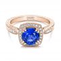 18k Rose Gold 18k Rose Gold Custom Sapphire And Diamond Halo Engagement Ring - Flat View -  102036 - Thumbnail