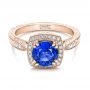 14k Rose Gold 14k Rose Gold Custom Sapphire And Diamond Halo Engagement Ring - Flat View -  102036 - Thumbnail