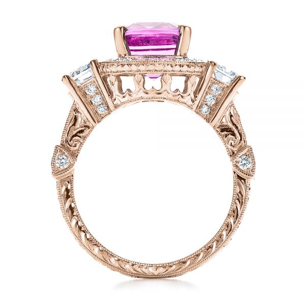 18k Rose Gold 18k Rose Gold Custom Sapphire And Diamond Halo Engagement Ring - Front View - 100270