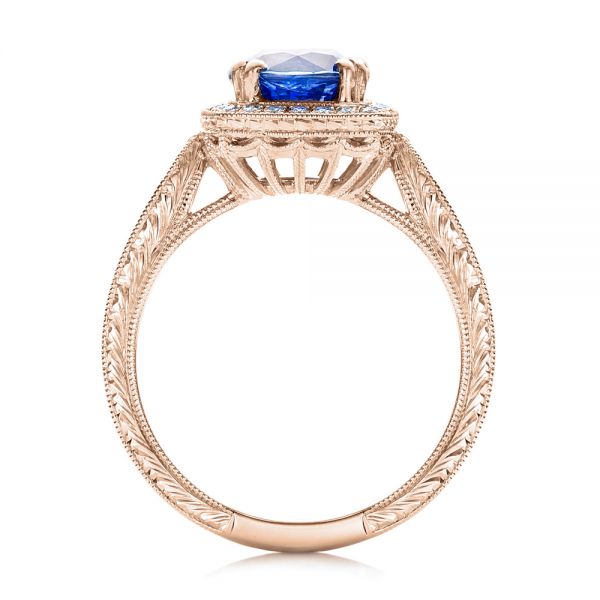 14k Rose Gold 14k Rose Gold Custom Sapphire And Diamond Halo Engagement Ring - Front View -  102036
