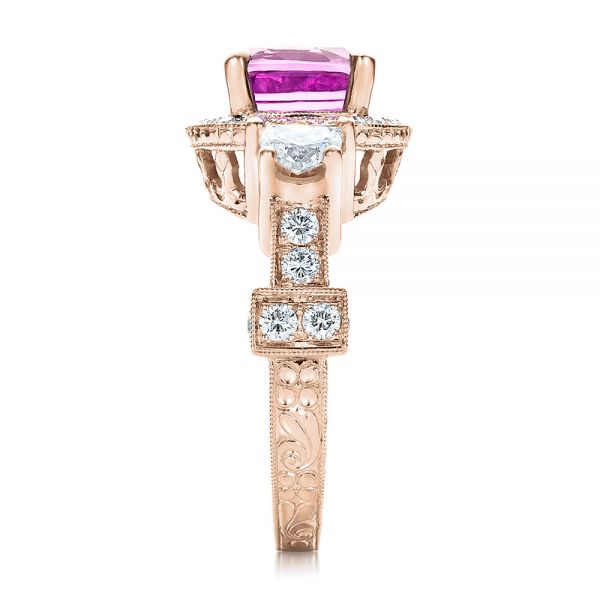 14k Rose Gold 14k Rose Gold Custom Sapphire And Diamond Halo Engagement Ring - Side View -  100270